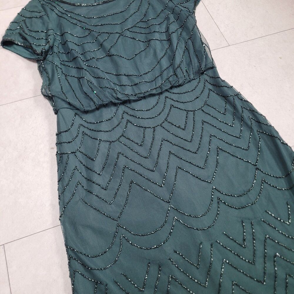 Adrianna Papell Beaded Blouson Gown Dusty Emerald Green St. Patrick's Short Slv - Picture 9 of 16